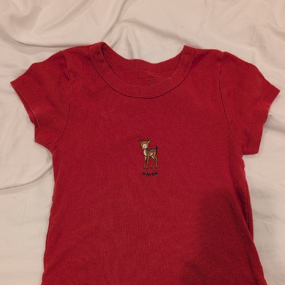 Brandy Melville Cropped Embroidered Red Baby Tee